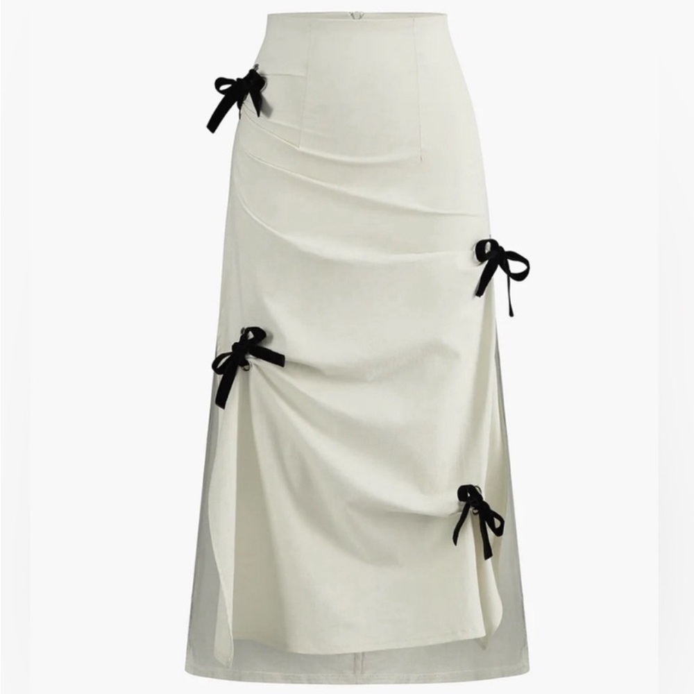 Cotton & Linen Bow Decor Split Midi Skirt size XL new with tags